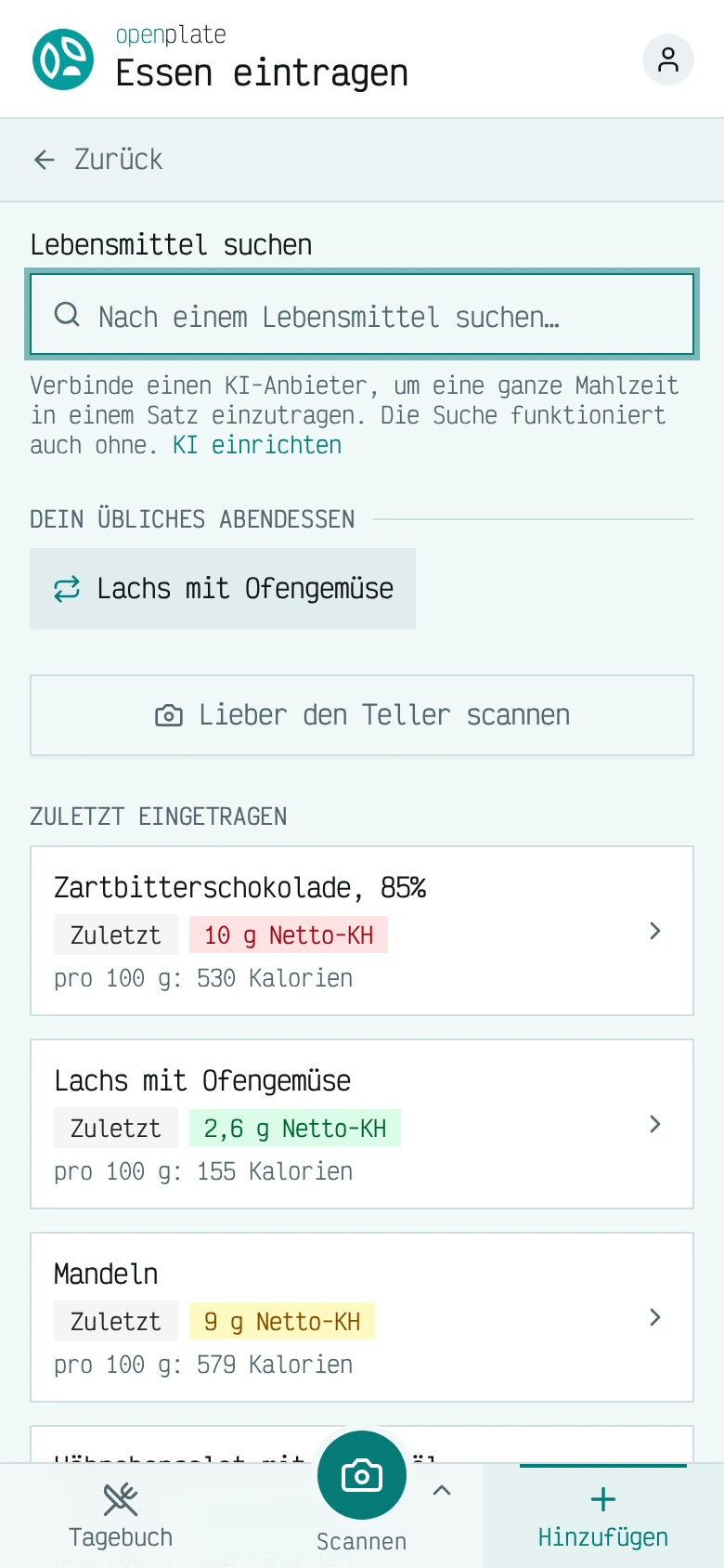 Mahlzeit hinzufügen